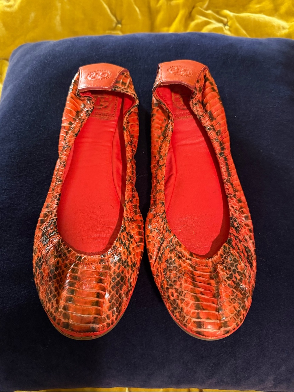 Beautiful Tory Burch Women's orange Snake-Embossed Ballet Flats
